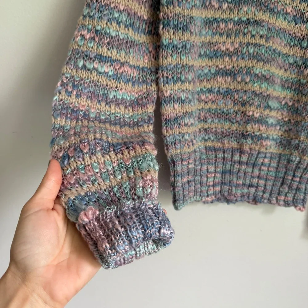 Vintage Satisse‎ Pastel Knit V-Neck Sweater Pink Blue M Grandmacore Cottagecore